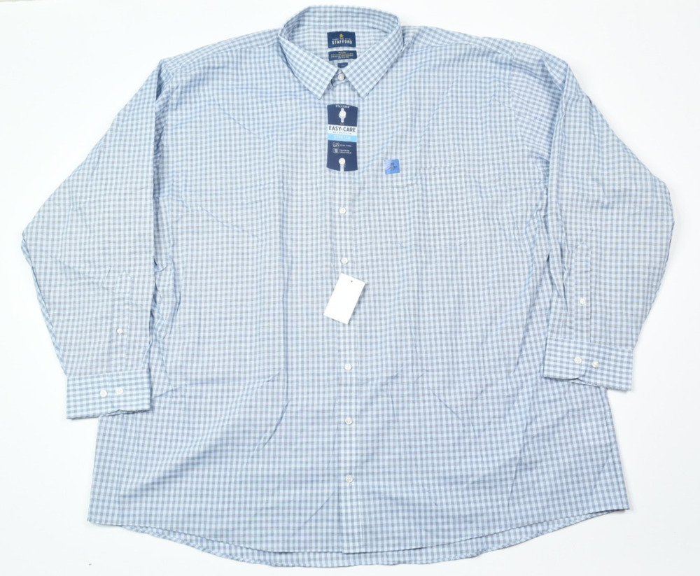 STAFFORD Travel Broadcloth Shirt Mens Big 20 Blue Plaid Stretch Button-Up